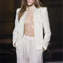 Новинка, женские пальто, вечерние, белые, с длинным рукавом, расшитые блестками, с бисером, элегантные, сексуальные, для ночного клуба, для женщин, модное пальто