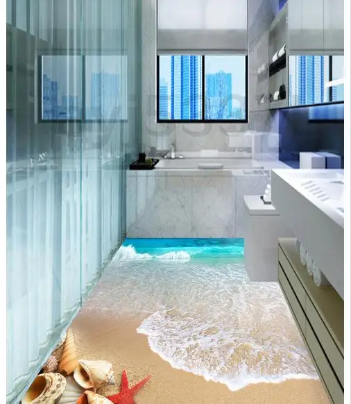 

Custom photo Waterproof floor wallpaper The sea beach 3d mural PVC wallpaper self-adhesion floor wallpaer