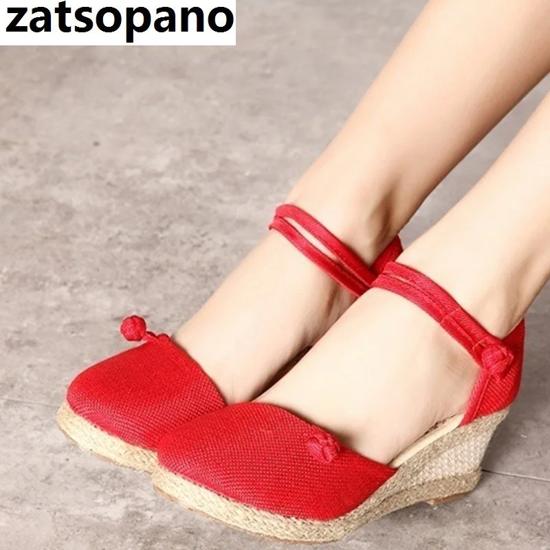 

Zatsopano Women Ankle Strap Espadrilles Wedge Sandals 2019 Summer Canvas Platform Wedges Fashion Women Platform Sandals 34-40