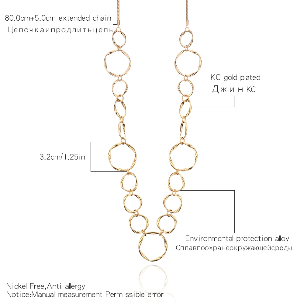 Горячая Распродажа, золотое, серебряное, смешанные цвета, большая полая круглая цепочка, длинное ожерелье s для женщин, массивное ожерелье, свитер, модное ювелирное изделие, подарок