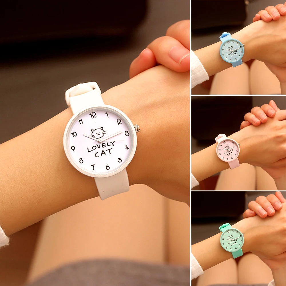 

2018 Silicone Wrist Watch Lovely Cat Ladies Watches Lovely Cat Hours Women Watches Wristwatch For Female Clock for Gift