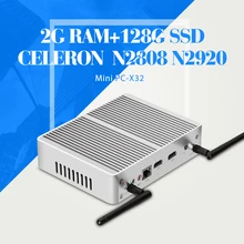 Ноутбук Celeron N2920 N2808 DDR3 2 Г RAM 128 Г SSD 2 * HDMI 1 * LAN 6USB Случае Планшетный Компьютер Mini PC Fanless PC Windows 7/8. 1