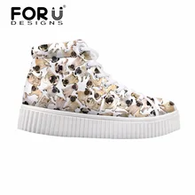 FORUDESIGNS/Женская обувь на плоской платформе, увеличивающая рост Милая женская обувь с высоким берцем и принтом собака-Мопс женская обувь на толстой подошве