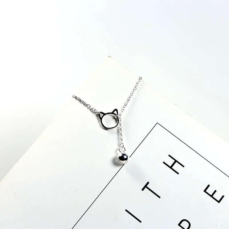 

Cute Hollow Cat Head Bell 925 Sterling Silver Necklace
