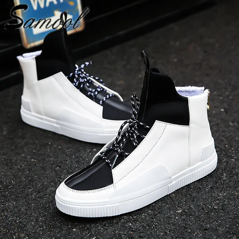 

Winter Shoes Men Plush Flat Shoes Fashion High Top Retro Style Lace Up Footwear Mens Casual Rubber Comfortable Fur Shoes WX5