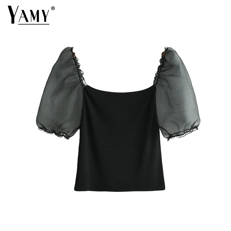 

vintage puff sleeve top sexy black blouse crop top womens tops and blouses womens shirts streetwear blusas mujer Summer