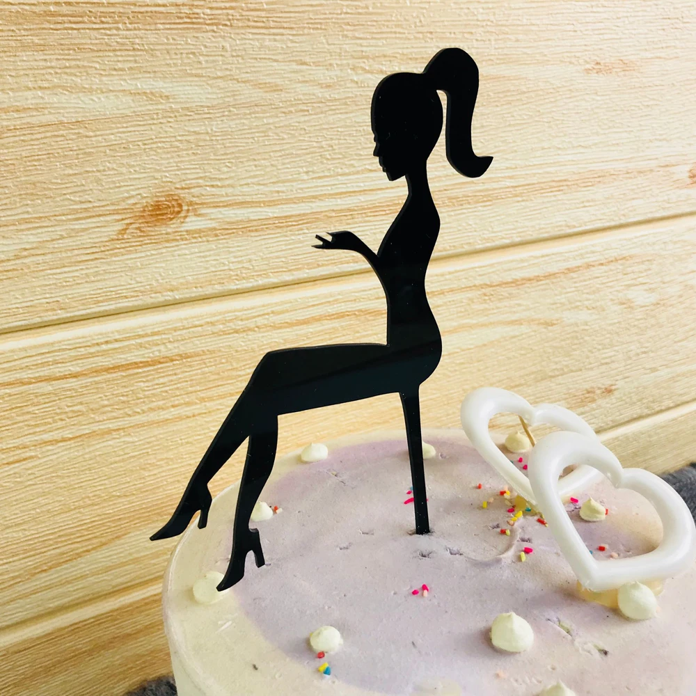 High Heels Lady Girl Acrylic Cake Topper Wedding Decor, High Heels Lady Silhouette Cake Topper,Birthday Party Supplies Sign (2)