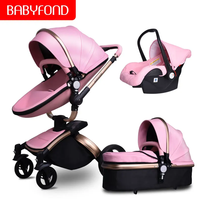 Babyfond Роскошная детская коляска 3 в 1, модная коляска с поворотом на 360 градусов, двусторонняя коляска из полиуретана и алюминиевого сплава, Золотая рама, детская коляска