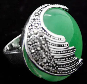 

fancy nice Green Natural jade 925 Sterling Silver Ring Size 7/8/9/10