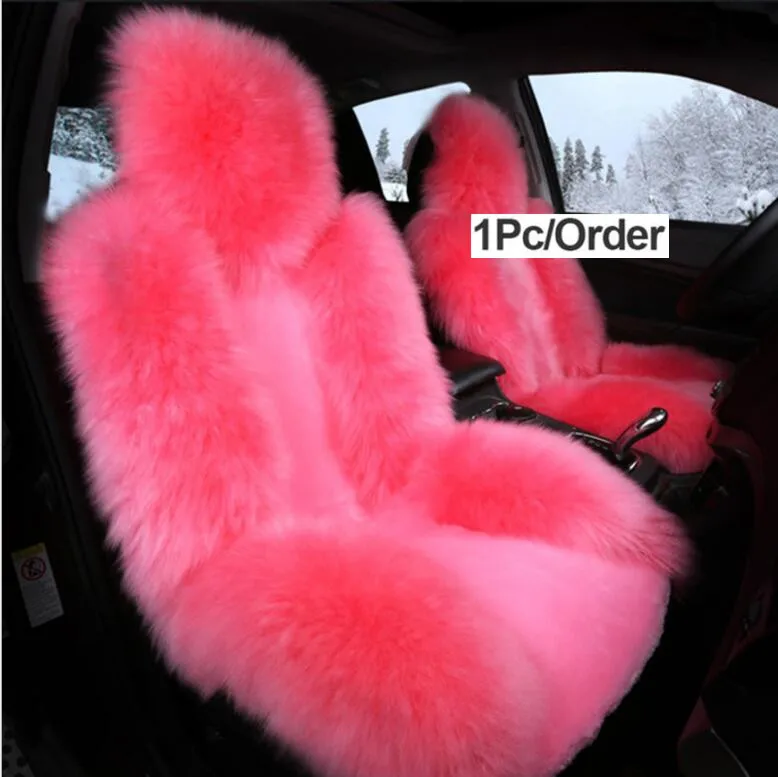1 шт. австралийская овечья шерсть чехол для сиденья, супер теплый универсальный чехол для автомобильных сидений, передние шерстяные чехлы для сидений автомобиля подушка - Название цвета: Pink
