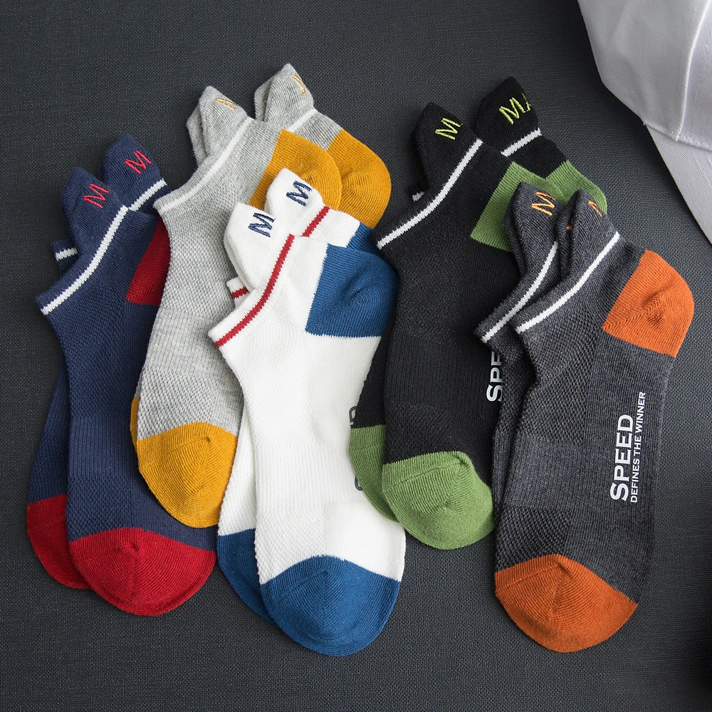 Цветные подходящие мужские носки, модные спортивные мужские носки, хлопковые носки с рисунками, 1 пара, дышащие сетчатые носки