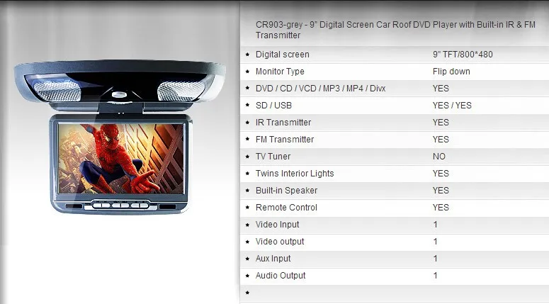 Sale 9" Car Roof Mounted DVD Player Flip Down Monitor With Game Function Overhead Media Player Ceiling With 2 PCS Headphones For Free 1