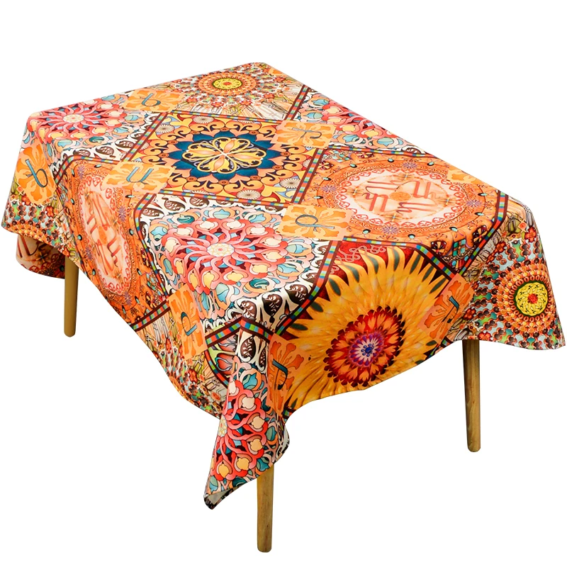 Ethnic style tablecloth retro cotton linen art square round table cloth