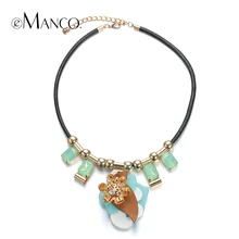 / / опал кристалл колье ожерелье черная кожа ожерелье шнура / / горный хрусталь цветок модный ожерелье кожа акриловая подвеска eManco