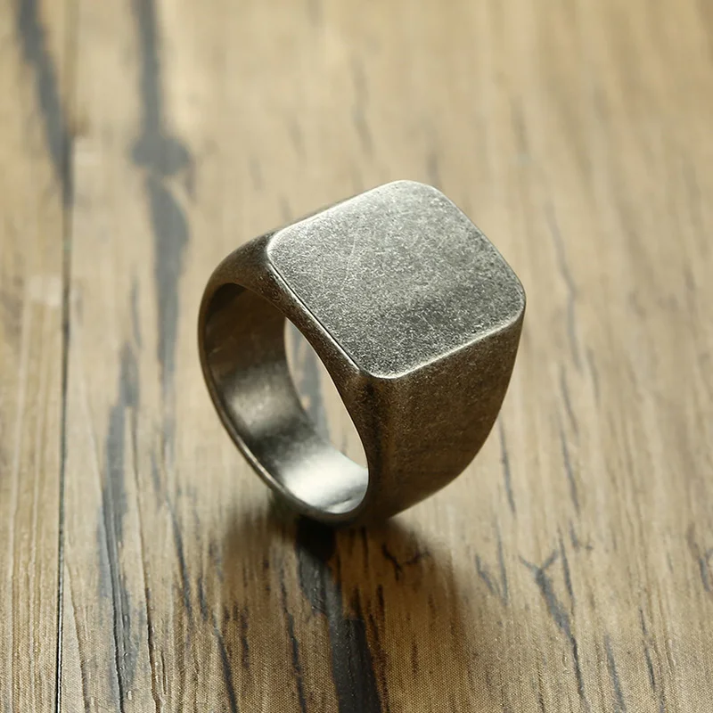 Новое мужское квадратное старинное серебряное кольцо из нержавеющей стали в стиле ретро серое простое печатное кольцо