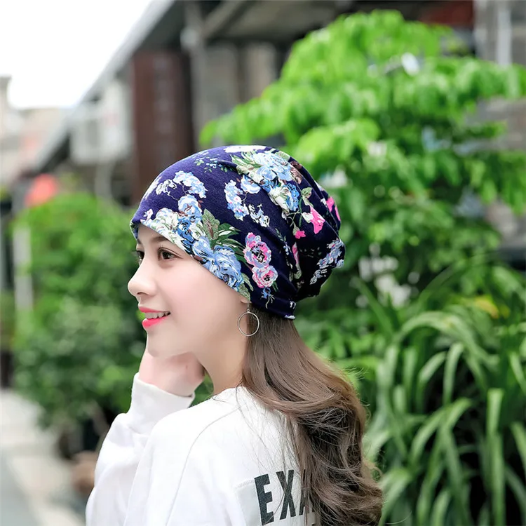 2018-Newest-Multi-functional-Women-Print-Beanies-Casual-Hat-Female-Fashion-Spring-Cotton-Hats-Casual-Ponytail ACI24 (2)
