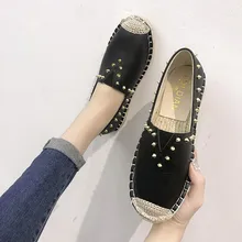 Туфли с шипами; тонкие туфли в рыбацком стиле; женские туфли-оксфорды ручной работы с соломенной вязкой; Лоферы без застежки на толстой подошве; женские льняные эспадрильи