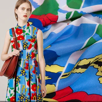 

High-end rose plaid print silk crepe de chine fabric spring and summer 17mm flower dress shirt silk fabric wholesale silk cloth