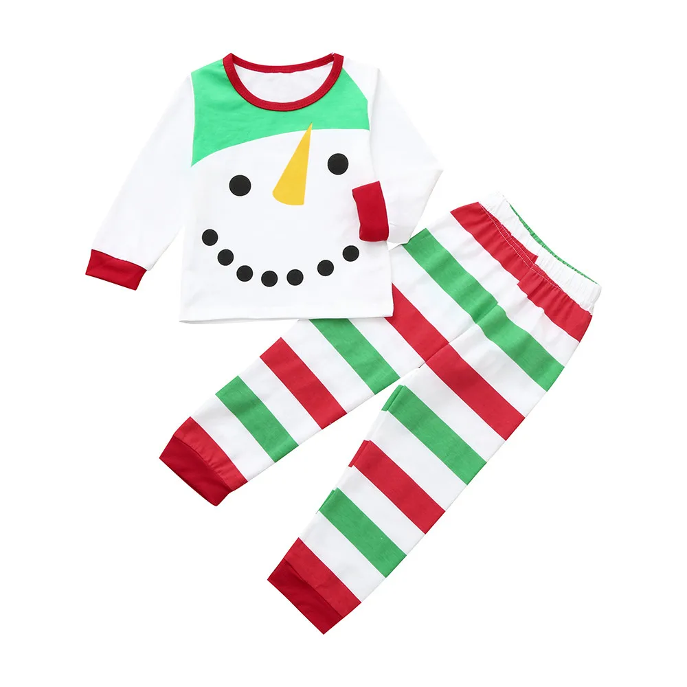  CHAMSGEND Kids Baby Girl Boy Snowman Cotton Blend T shirt Tops+Striped Pants Christmas Clothes Set 