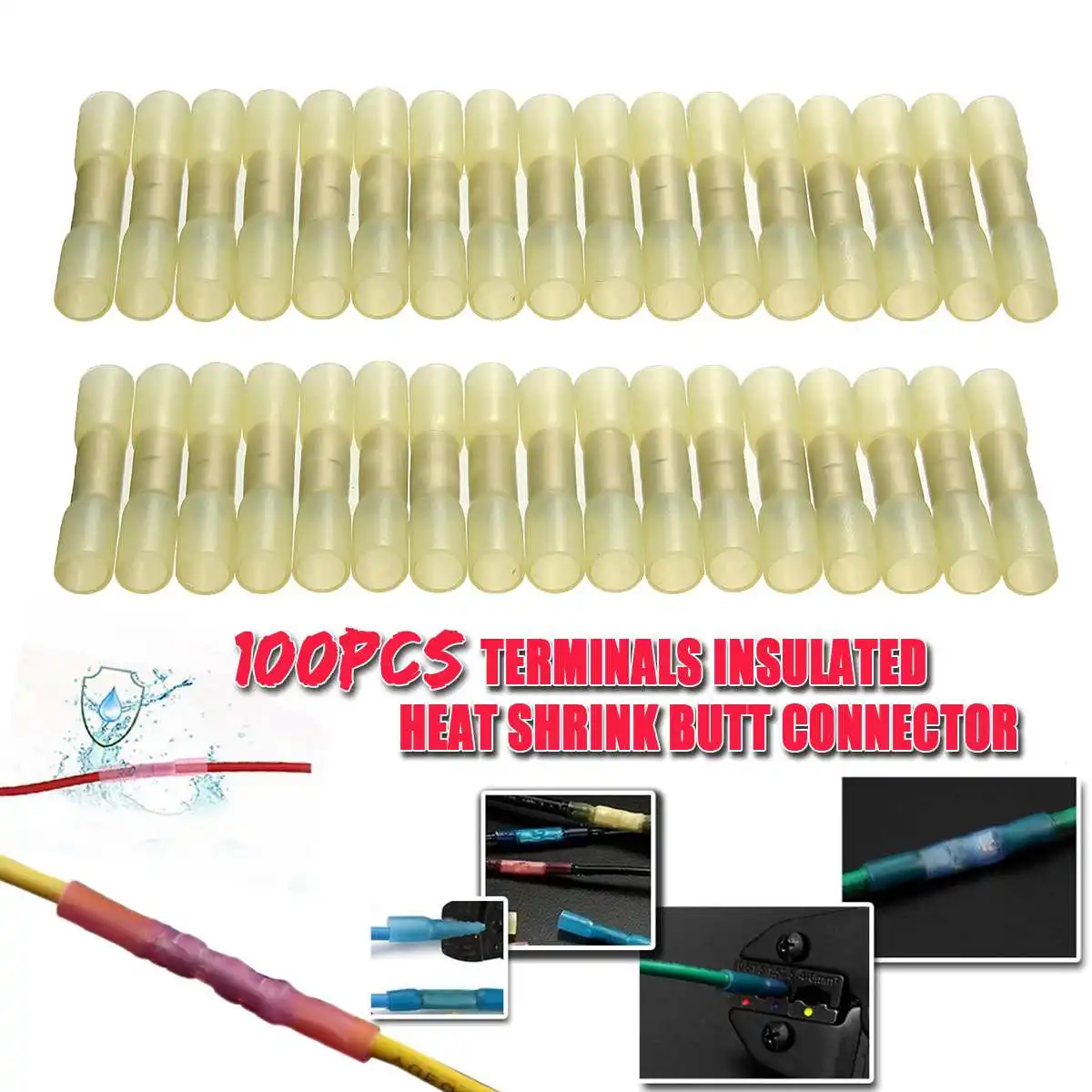 

100pcs Heat Shrink Solder Sleeves Wire Crimp Butt Terminals Waterproof Connector Electrical Insulate Terminal For Cable 12-10AWG