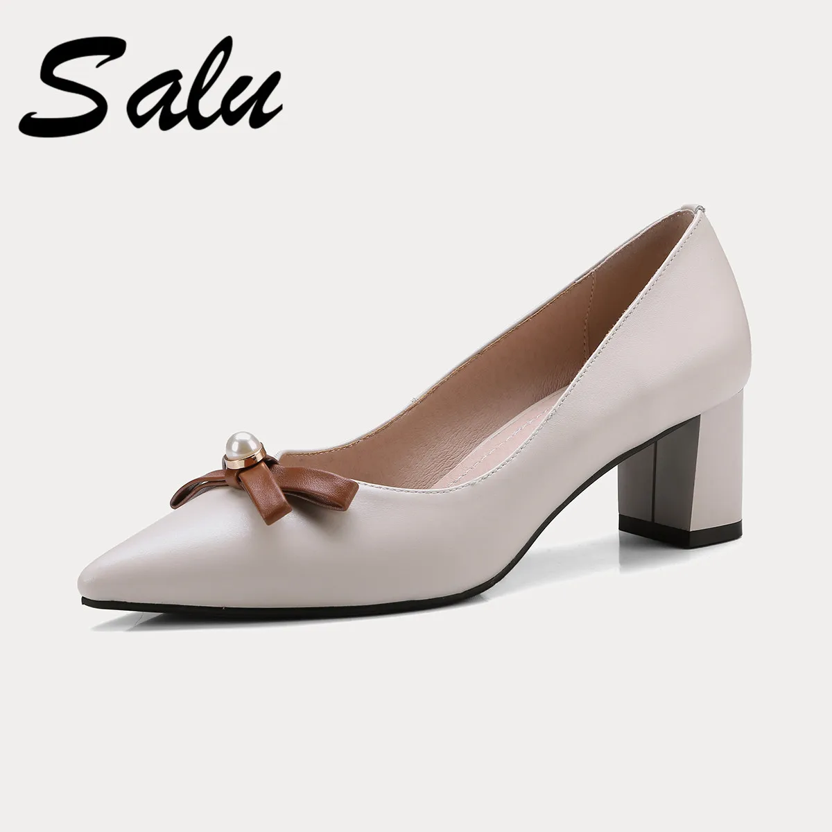 

Salu 2019 new arrival genuine leather shoes women pumps pointed toe spring summer shoes comfortable dress shoes woman