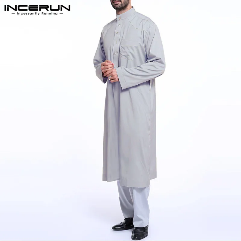 Платье INCERUN мужское длинное исламский кафтан Jubba Thobe однотонная мусульманская