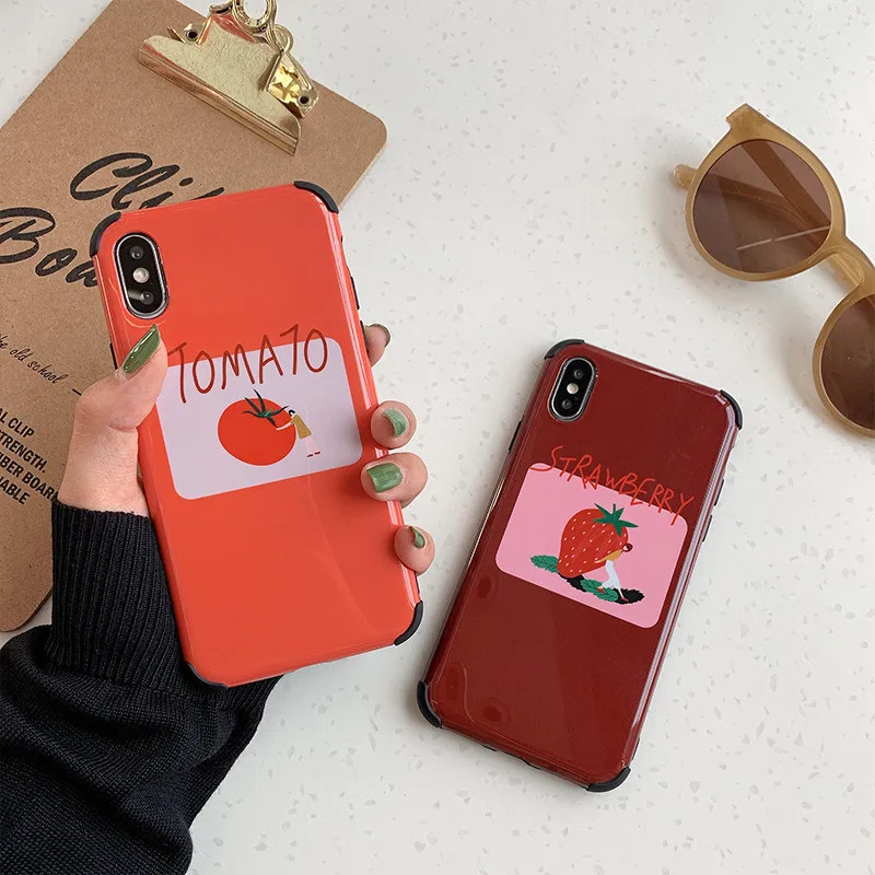 

Luxury Fruit Strawberry Tomato Korean Phone Case For iPhone 7 7 Puls 6 6S 7 8 Puls X XS XR Xsmax Cases Retro Soft Silicone Cover
