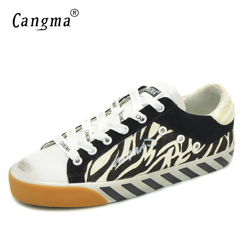 Zapatos Negro Retro Marca Señoras Pisos Blanco Crin Retro Y Auténtico Sneakers Mujeres Moda Calzado no Rayas Vintage Cangma Cuero zXaq1a