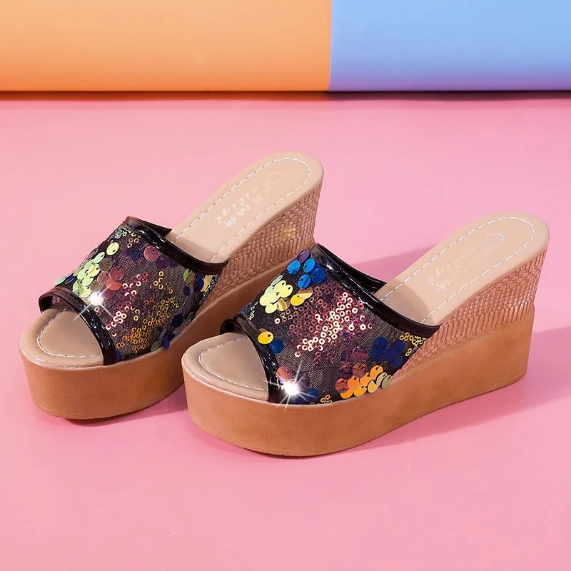 

Dropshipping 2019 New Woman Sandals Platform Wedges High Heels Slippers Creepers Causal Comfort Women Slides Flip Flops