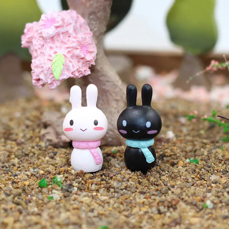 

2Pcs black/white rabbit Gardening moss terrarium home decor crafts craft bonsai bottle garden/miniatures DIY Micro Landscape