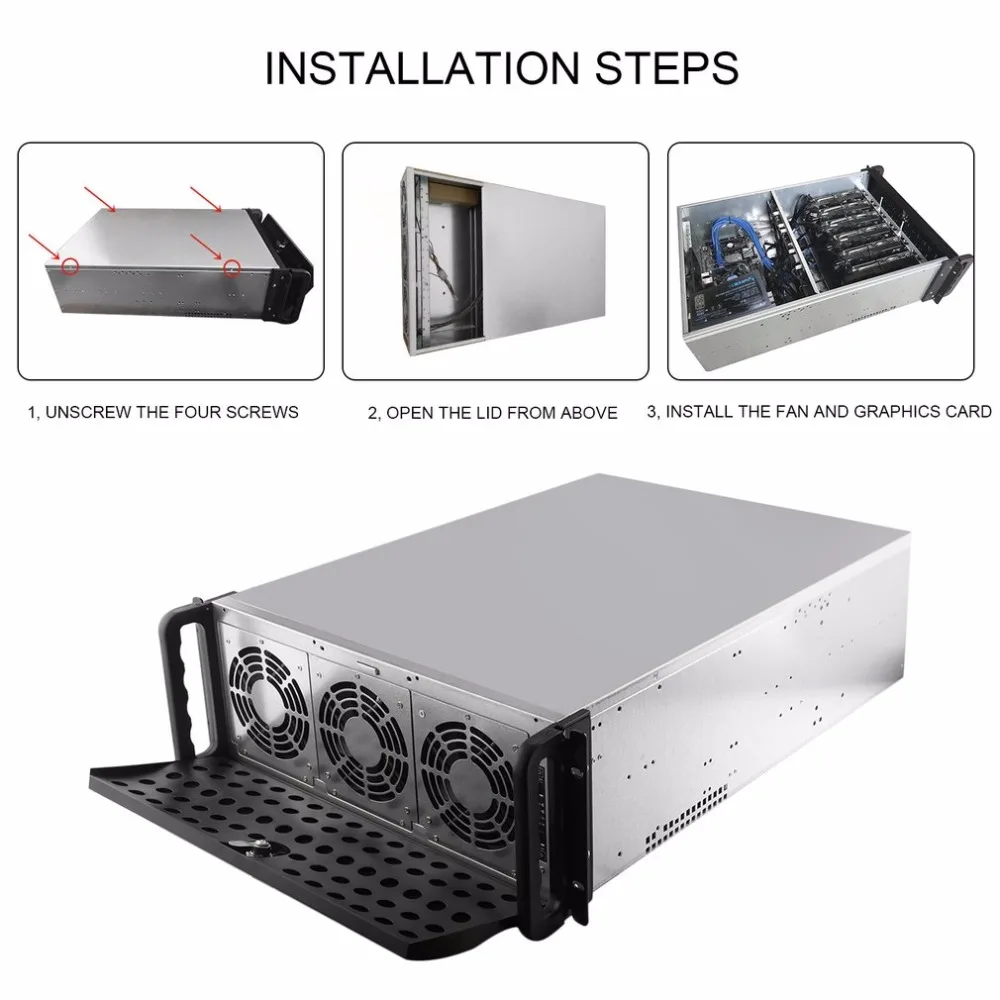 Open Air Mining Frame Rig Graphics Case GPU ATX Fit 6/8 Graphics Card Ethereum ETH ETC ZEC XMR 10 Fans With Lock