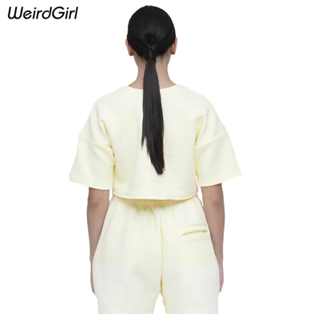 Weirdgirl Women Casual Fashion T-shirts solid elastic stretched half Sleeve O-Neck Loose crop top home wear lady Tees Summer New