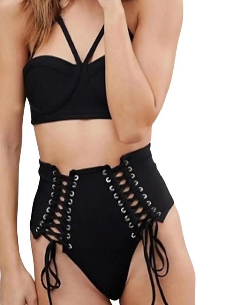 

Mounchain Women Sexy Swimsuit Bandage Tie Strap Slim Style High Waist Bikini Swimwear Set