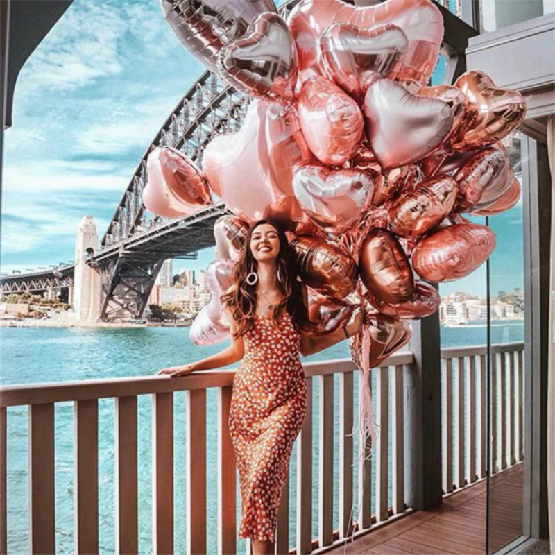 

Rose gold champagne color series heart round star foil balloon confetti latex balloon birthday wedding party Decorations