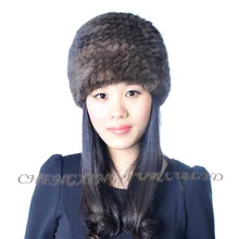 CX-C-36B Горячий Продавать Подлинная Норки Hat Cap Природа Вязать Норки Меховая Шапка Женская Мода Зима Головные Уборы