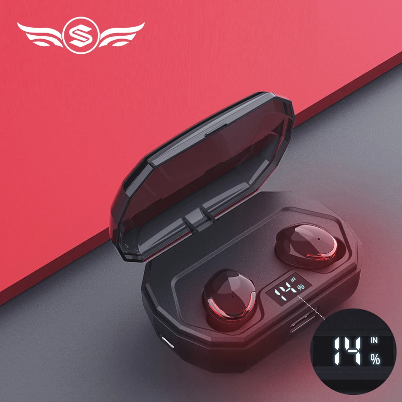 

R10 Headphone TWS True Wireless Earphone Waterproof IPX5 Bluetooth Headset HiFi Sport Earbuds with Digital Charging Case 2000mAh