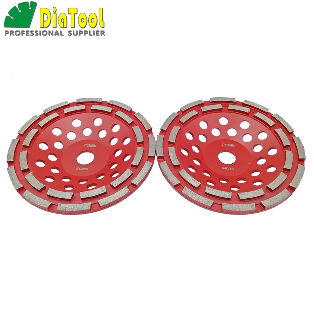 DIATOOL 7 Inch Diamond Double Row Grinding Cup Wheel For Concrete Abrasive Material 180mm Grinding Wheel Bore 22.23mm