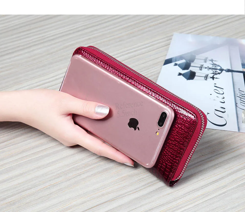 VICKAWEB Wristlet Wallet Purse Genuine Leather Wallet Female Long Zipper Women Wallets Card Holder Clutch Ladies Wallets AE38-011-1