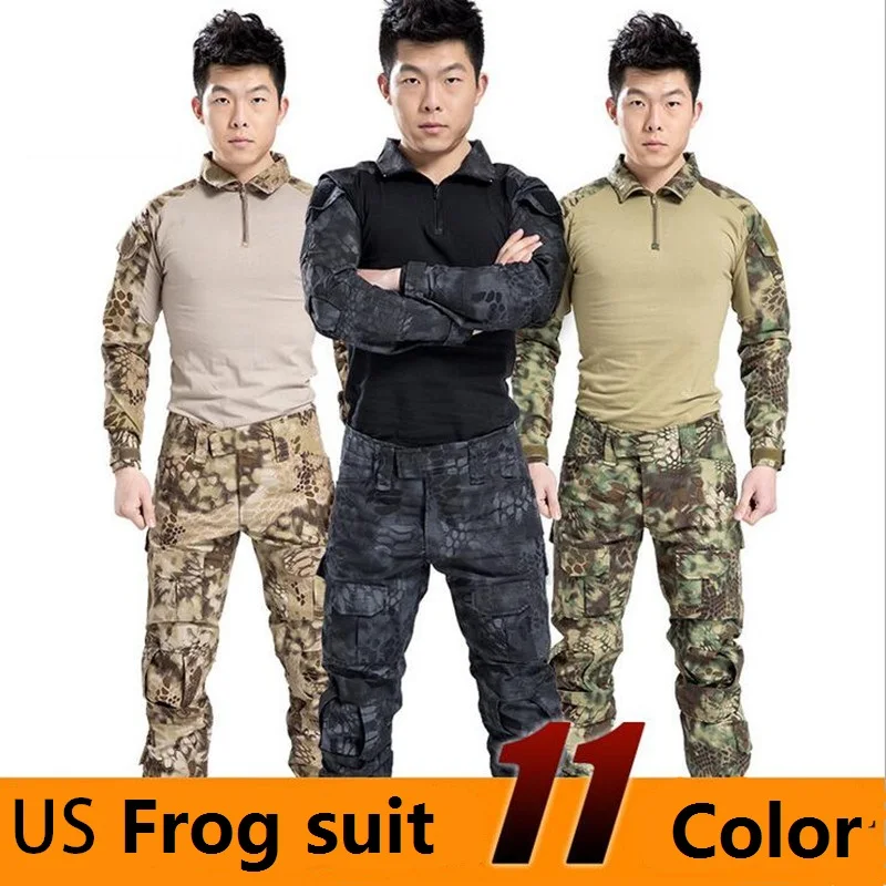 

Men Python lines Airsoft Army Military Uniform Tactical Navy Seal Combat Frog Suit ( Jacket + Pants ) with Knee Pads Multicam