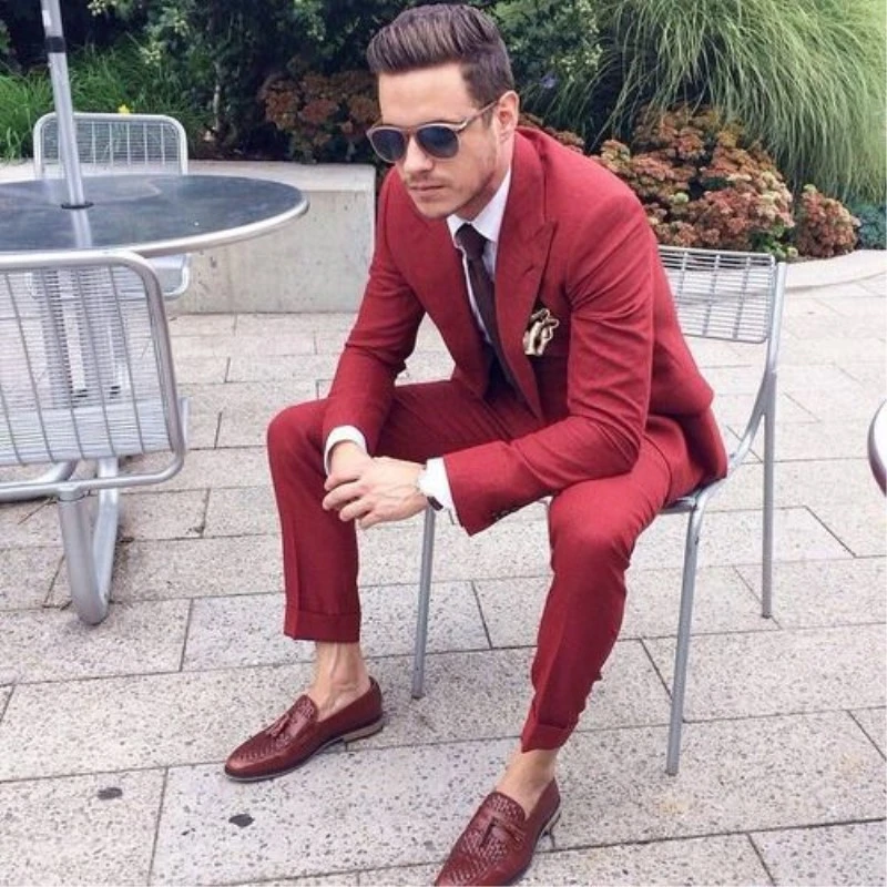 Traje ajustado de 2 piezas para hombre, traje de moda personalizado, Blazer  para novio y graduación, color rojo vino, último modelo|Trajes| - AliExpress