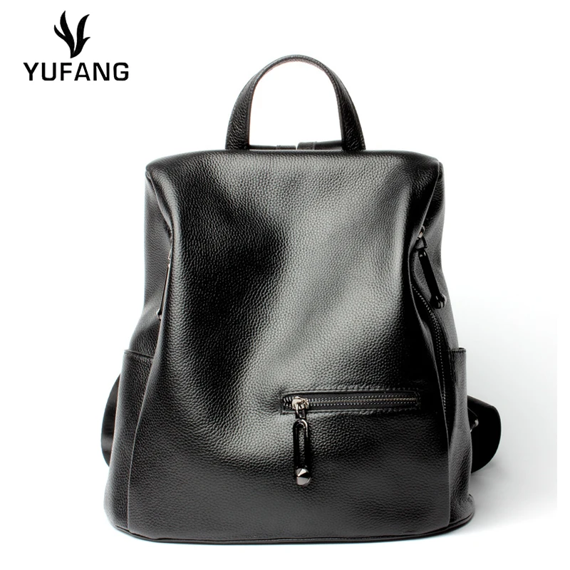 

YUFANG Women Backpack Genuine Leather Daypack Womens Large Capacity Travel Bag Female Natural Cowhide School Bag Ladies
