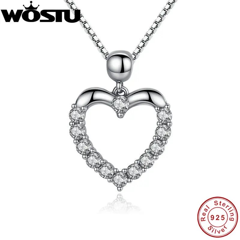 

WOSTU 2019 Luxury Brand 925 Sterling Silver Heart Love Pendant Necklaces for Women With AAA Zircon Jewelry Gift For Lover