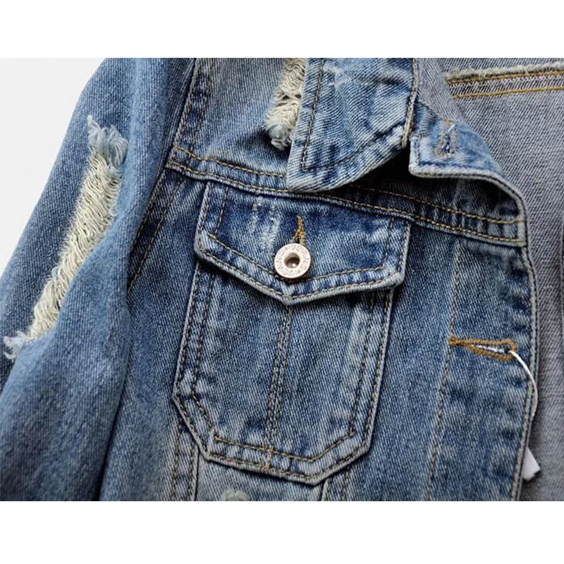 SEDUTMO рваная джинсовая куртка для женщин, большие размеры 6XL, джинсовое пальто бойфренда, уличная одежда Harajuku, винтажная Осенняя верхняя одежда ED346