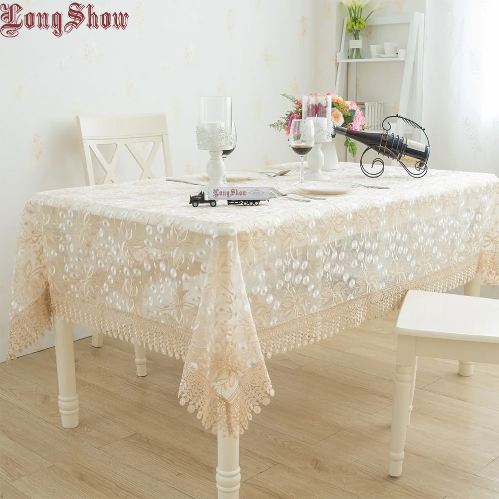 

Creative Design Home Decorative Luxury Gold Color Organza Embroidered Tablecloth Elegant Dining Table Cover