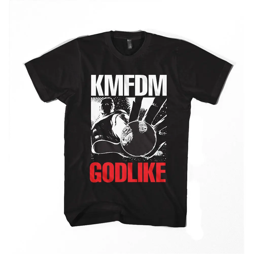 Мужская приталенная футболка KMFDM Godlike Черная 3D мужские хлопковые топы размера