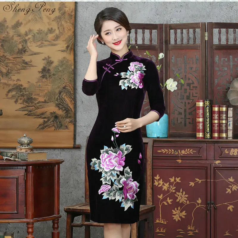 2018 бархат мама Винтаж Cheongsam Дизайн Свадебные платья современные Qipao Традиционный китайский восточные платья платье с вышивкой Q281