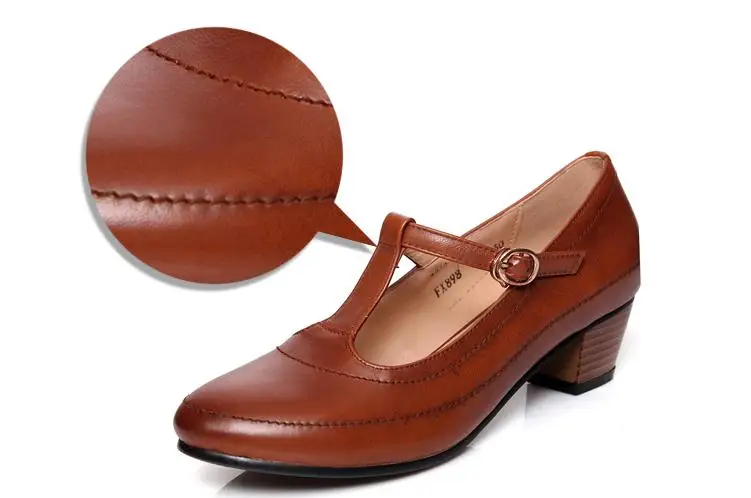 Новые весенние коричневые туфли в стиле ретро черные туфли из натуральной кожи на высоком каблуке, большие размеры 41-43, Женская рабочая обувь Туфли-лодочки в стиле Мэри Джейн