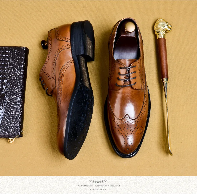 Мужская официальная обувь; мужские туфли-оксфорды из натуральной кожи; Цвет Черный; коллекция года; модельные туфли; свадебные туфли; Кожаные броги на шнурках; buty meskie