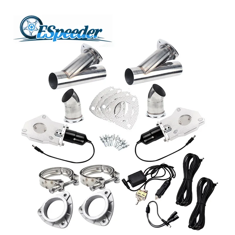 

ESPEEDER 2.25 Inch Exhaust Cutout Stainless Steel Y Headers Catback Pair Manual Switch Cut Out Pipe Kit