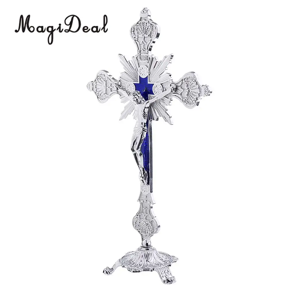 Crucifix Jesus Christ On The Stand Cross Catholic Statue Figurine for Home Chapel Ornament